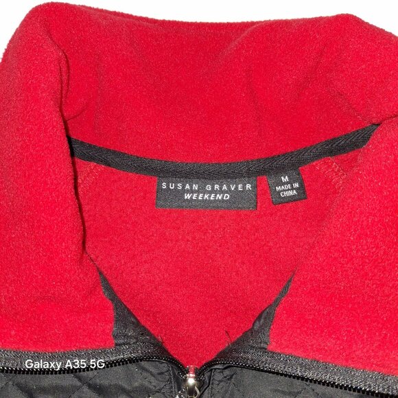 Susan Graver Weekend Womens Red & Black Quilted Zip-Up Jacket Medium - Picture 2 of 6